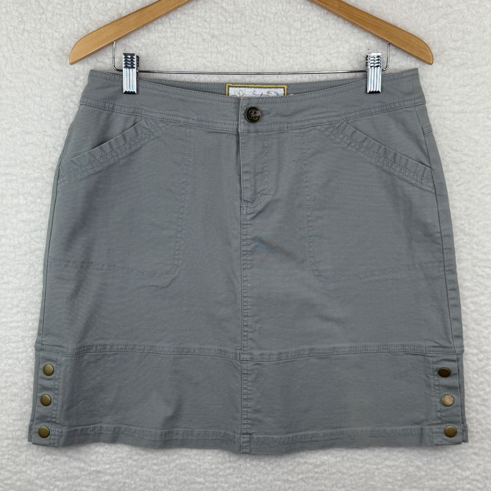 Adventura Womens Gray Cotton Blend Utility Mini Skirt Size 10‎ Snap Detail